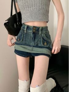 High Waist A-Line Mini Skirt Womens Denim Half Skirt Slimming Short Skirt Butt Hugging Spring Summer New Style Retro Jeans