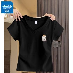 Jeanswest | Áo Thun Nữ Dáng Ôm Trắng Da Cổ V Tay Ngắn Chất Cotton Đỏ