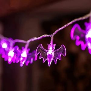 59.06inch 10 Lights 3m 20 Lights Purple Bat Halloween Decoration String Lights Battery Powered (No Plug)