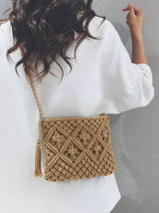 Artistic Ethnic Style Seaside Beach Straw Woven Crossbody Bag Womens New 2025 Casual Summer Small Square Bag
