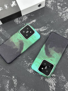 Black Green Ink Xiaomi 14 Phone Case Semi Wrap Matte Film Hard Shell Womens Mens Protective Cover Simple Creative Couples Style