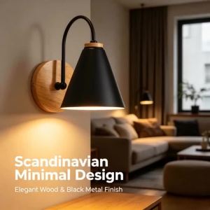 JOYINLED 1/2PCS Modern Nordic Design Wall Lamp Black White Wood & Metal Sconce Industrial Bathroom Bedroom Wall Lighting Fixture