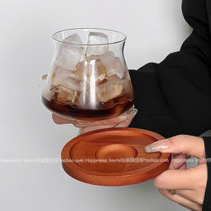 Retro Coffee Shop Transparent Glass Cup Latte Cup Flip Rim Cold Brew Cup Ice American Coffee Cup Beverage Cup Cold Drink Cup