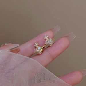 Hoa Tai Kim Cương Đính Ngọc Trai Thiết Kế Không Đối Xứng S925 Bạc Kim Nữ Tính Cao Cấp Trang Sức Thời Trang Phụ Kiện