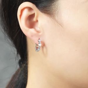 Huitan Circle Women Hoop Earrings Imitation Opal with Shining Cubic Zirconia Jewelry for Wedding Daily Fashion Elegant Jewelry
