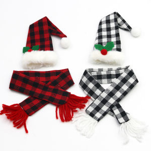 (1 piece/bag) Christmas plaid cloth Burgundy bottle set mini scarf hat holiday party decoration DIY cute atmosphere packaging