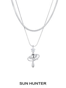 Sun Hunter Original Double Layer Planet Necklace Simple Unique Star Zirconia Dainty Clavicle Chain Fashion Jewelry Accessory
