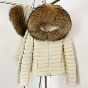 Áo Khoác Nữ OFTBUY Có Mũ Lông Mềm Mại Cổ Lông Cáo Thật Dáng Ôm Chất Liệu Lông Vũ Trắng Dày Dặn Kiểu Dáng Công Sở Mùa Đông Khóa Kéo.