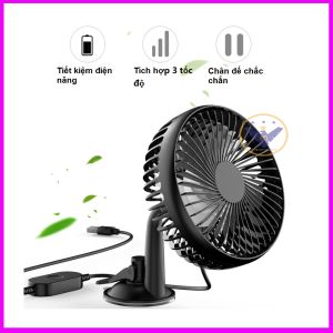 Quạt đơn mini gắn trên taplo kính xe ô tô hoặc trên bàn làm việc 12-24V cắm cổng USB