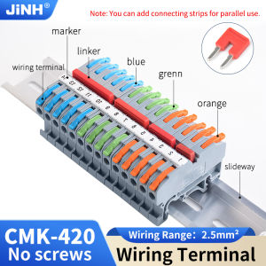 JinH | JINH Compact Lever-Type Din Rail Splice Block CMK420 Color-Coded Quick Connection Terminals for Industrial Signalling