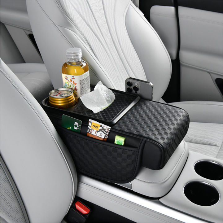 Coussin Repose-bras Universel Pour Voiture Avec Porte-gobelets - En Simili Cuir Et Mousse Mémoire, Dimensions 13.38x7x2.95 Pouces - 8