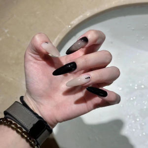 Nail Art Pure Handmade Black And White Ink Gradient Wearable Nails White Effect Cool And Spicy Dark Style Bleeding Beauty