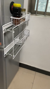 SG Stock Magnetic Fridge Organizer Space-Saving Fridge Holder Strong Adhesive Free Standing Rack For Kitchen Apartment
