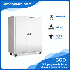 CompactSteel store Stainless Steel Kitchen Cabinet with Wheels Double Door Storage Cupboard Dish Organizer Rack Durable Rustproof Kitchen Storage Cabinet Philippines