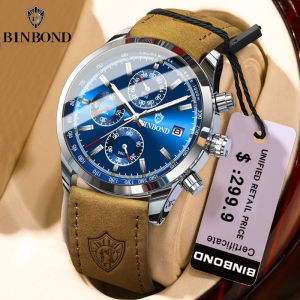 Đồng Hồ Đeo Tay Thời Trang Sang Trọng Dành Cho Nam BINBOND Dây Da Chống Thấm Nước Quartz Chronograph Thể Thao Đồng Hồ Quân Sự Có Kim Dạ Quang Chống Sốc