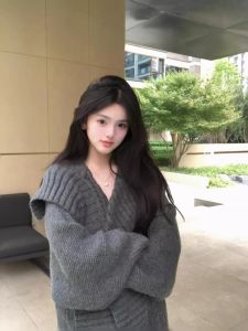 Large Lapel Gray Cape Coat for Women Fall and Winter New Arrival Fancy Idle Style Long Shawl Sweater Cardigan Coat