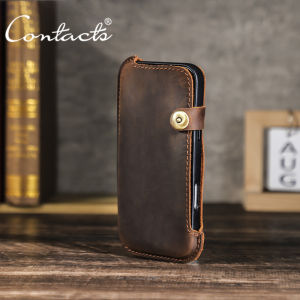 CONTACT‘S Genuine Leather Men Phone Bag Vintage Waist Bag for 6.9 inch Phone Anti-theft Belt Pounch Male Portable Phone Bags