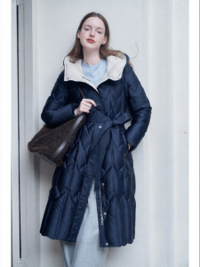 High Volume Warmth Pearl Luster Down Coat Long Hooded