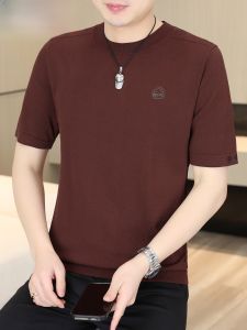 HENGYUANXIANG | Hengyuanxiang 2025 New Summer Knitted Short Sleeve Mens Ice Silk T-shirt Thin Breathable High-end Half Sleeve Upper Apparel