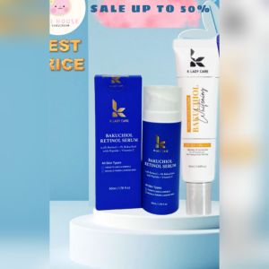 BETSELLER-SET 2 HỘP. SERUM +Kem chống nắng nâng tone kiềm dầu Bakuchiol 50ml kem chống nắng vitamin B3 căng bóng thoáng da dùng mọi loại da