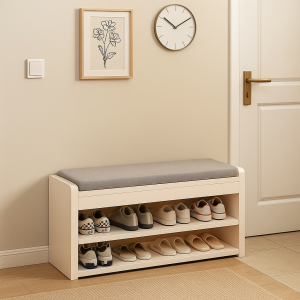 New Home Entrance Shoe Cabinet Bench Integrated Seating Shoe Rack Simple Style Economic Type Multi-Function Design Wooden Eco-Board