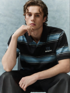 Jack Jones | Casual Loose Fit Letter Embroidery Color Block Stripes Polo T-Shirt