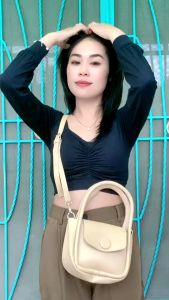 (S-L) (COD) Sosana - Square-Neck Long-Sleeve Crop Top LMJ Fashion #1228