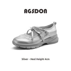 Agsdon | Ballet Style Sport Mary Jane Shoes Silver Thick Sole