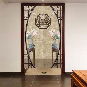 Bed & Breakfast Chinese Ancient Style Fabric Door Curtain Bedroom and Toilet Punch-Free Decoration Half Curtain Partition Curtain Large Size Cloth Curtain Chinese Style