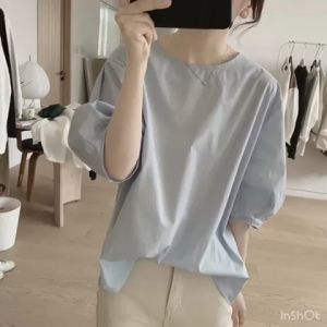 NANDO ATASAN BLOUSE KERAH BULAT LENGAN 3/4 DEPAN SERUT SIMPLE STYLE KOREA