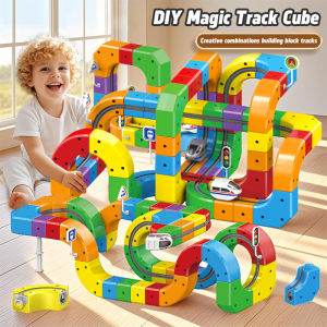 New 51PCS Magical Track Train USB Rechargeable 3D Building Tracks Cube Rails STEM Educational Toys Christmas Birthday Gift