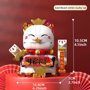 Lucky Cat Koi Chinese Style Divine Beast Building Blocks Assembled Childrens Educational Toys Living Room Home Decoration Gifts