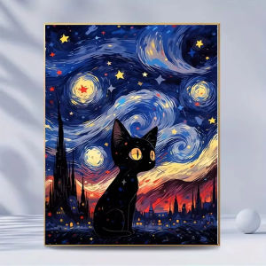 Van Gogh Style Moonlight Cat Artwork Jigsaw Puzzle 500/1000/1200/2000PCS Stress Relief Puzzle Wall Art Decor Gift