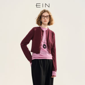 EIN Pure Wool Knitted Sweater Womens Autumn Winter New Style Color Block Fake Two-Piece Soft Comfortable Long Sleeve round Neck