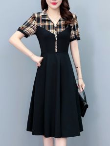 Fashionable Mommy Dress Fake Two-Piece Short Sleeve Summer New Arrival Slimming High-End Womens Clothing Commute Style