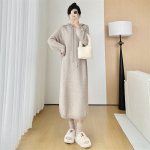 ชุดเดรสสเวตเตอร์มีฮู้ดหลวมๆ สำหรับผู้หญิง ฤดูใบไม้ร่วง/ฤดูหนาว 2025 ชุดเดรสสเวตเตอร์สไตล์ลำลองสำหรับใส่ด้านใน ชุดเดรสสเวตเตอร์สำหรับใส่กับแจ็คเก็ต
