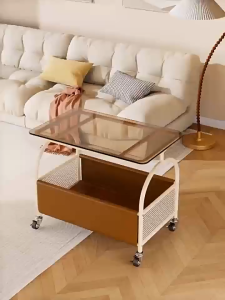 Meja Kopi Coffee Table Rak Troli Kaca Kulit Meja Bedside Meja Ruang Tamu Minimalis cbl
