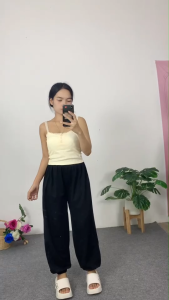 ชุดเซ็ตผู้หญิง  เสื้อสายเดี่ยวสีพาสเทล + กางเกงขากว้าง