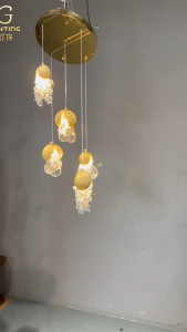 Đèn Thả Hạt Sương Nghệ Thuật Dáng Cầu Kèm Cụm Giọt Thủy Tinh Rủ
