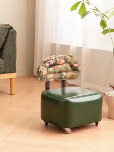 Solid Wood Stool Household Backrest Small Chair Mobile Sofa Stool Soft Pack Shoe Changing Stool Universal Wheel Bench