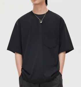 New 2025 Mens Ice Sensation Cotton Short Sleeve T-Shirt round Neck Pocket Design Pure Color Casual Top Breathable Summer Wear