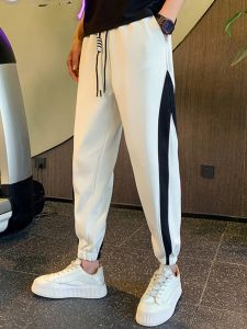 กางเกงลำลองชายทรงสลิมฟิต ทรงฮาเร็ม กางเกงขายาวทรงสปอร์ต ทรงลำลอง ลายทาง ผ้าฝ้ายผสม กางเกงขายาวทรงสลิมฟิต