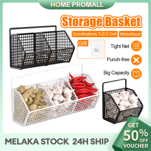 Kitchen Seasoning Storage Rack Garlic Storage Basket Rack Wall Mounted Hanging Kitchen Iron Shelf Condiments Spice Drain Basket Onion Ginger Organizer Rack 厨房调料收纳架