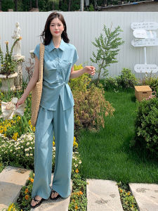 YINLUOYA | Elegant Salt Series Shirt Set Womens 2025 New Casual Wide Leg Pants Great Summer Outfit Two Piece Set Polo Collar Short Sleeve