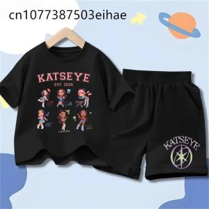 Bandai | Katseye Girl Group Printed Daily Life Casual T-shirts Summer Round Neck Short Sleeve Childrens Fashion Matching Shorts Set