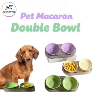 SKISOPGO Pet Double Bowl Food Bowl Neck Protection Pet Feeder Dog Cat Food Water Feeding Container Bowl