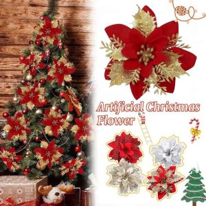 12PCS Artificial Christmas Tree Flower Glitter Decorations Holiday DIY Christmas Tree Decoration