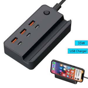 Multiple USB Charger Station With 3 USB 3 Type C 35w Fast Charging Hub Desktop Wall Charger For Mobile Phones Tablet Laptop