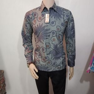 kemeja batik padi seruni abu-abu Arta batik KODE 008 batik pria lengan panjang batik motif pari 10.10 23 grosir batik setono batik premium
