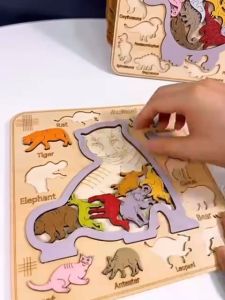 Puzzle Dinosour Animsls Wooden cartoon Mainan Bayi Baby Toys Toy Kids Fun Girl Boy gift Kindergarten Early Education